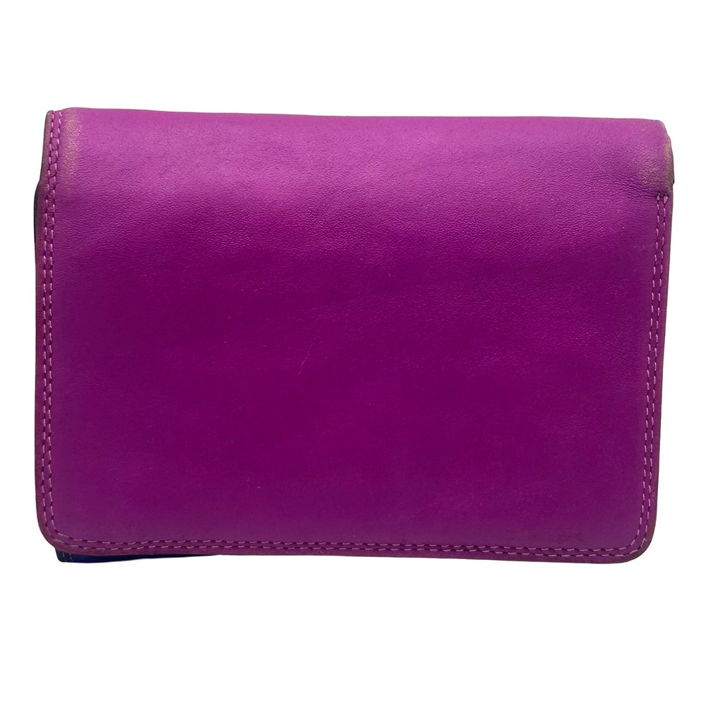 Mywalit Trifold Wallet Magenta Purple Red Colorblock Leather Coin Pocket Travel